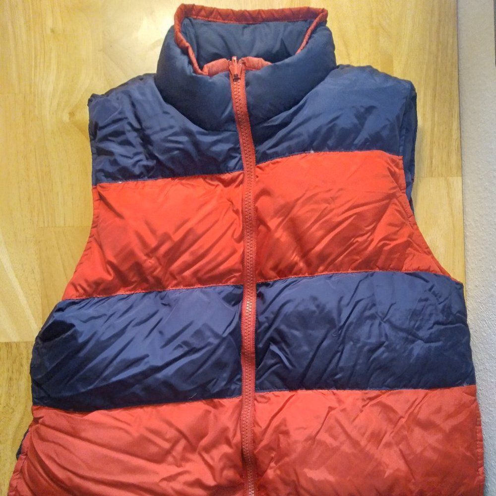 Lands' End Striped Down Fill Puffer Vest Reversible
